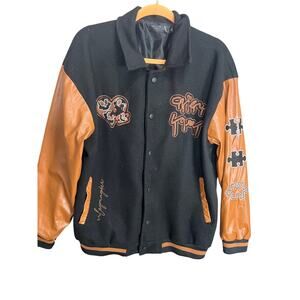 Xing Chen Vintage Varsity Jacket Sz L Bomber Y2K Hip Hop Embroidered Unisex